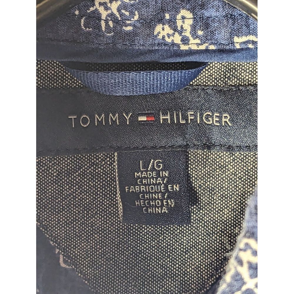 Tommy Hilfiger Button Down Short Sleeve Cotton Shirt‎ Large Blue Floral Hawaiian - Picture 4 of 5
